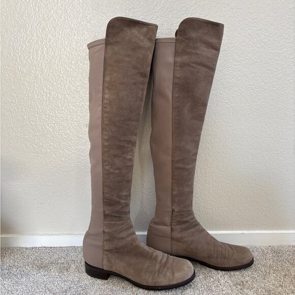 Stuart Weitzman Suede Over-The-Knee Flat Boots - 8.5 - Slate Grey - Picture 2 of 13